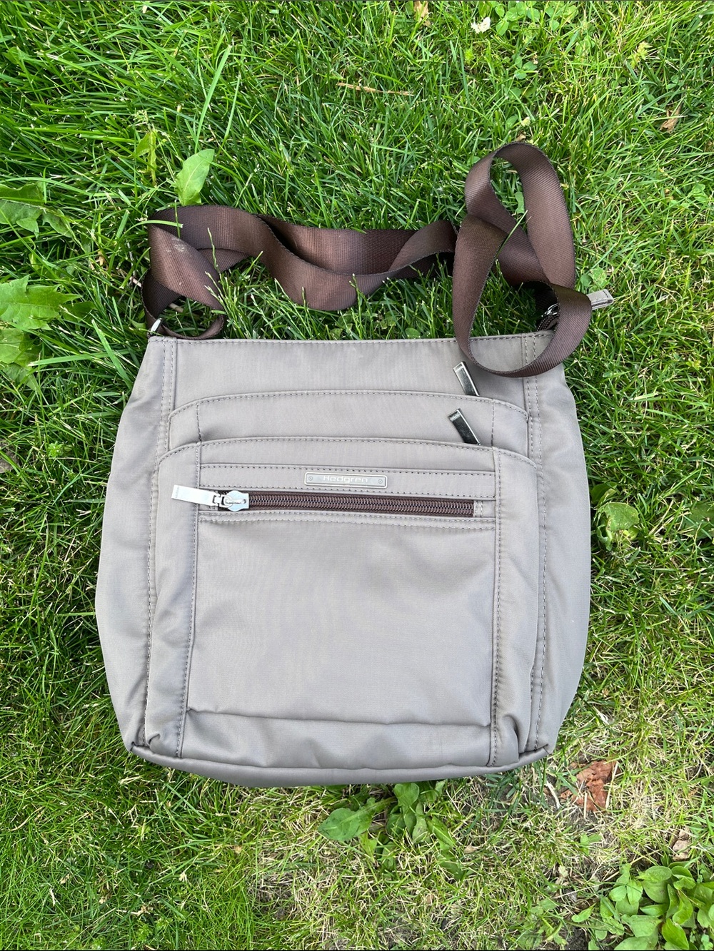Hedgren Light Taupe Crossbody Bag with Brown Strap